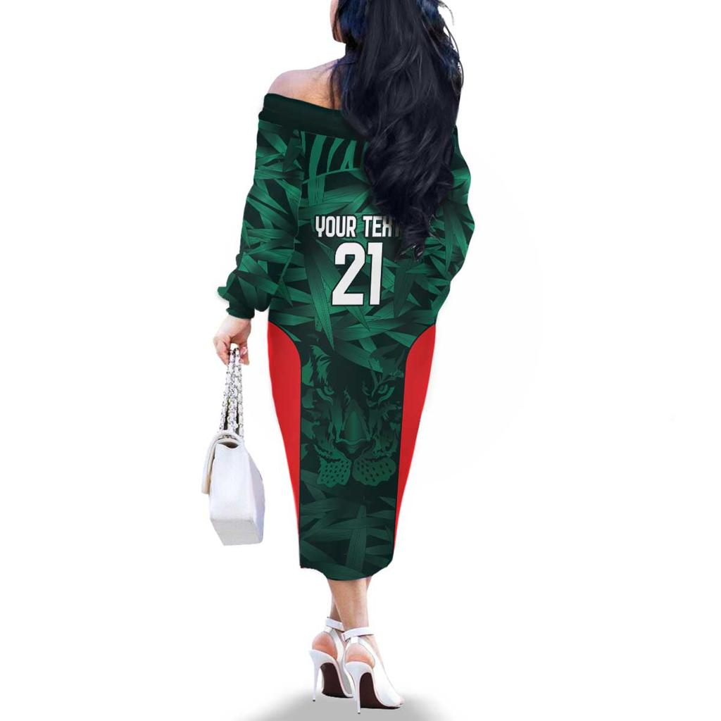 Royal Bengal Tiger Bangladesh Cricket Custom Family Matching Off The Shoulder Long Sleeve Dress and Hawaiian Shirt The Red and Green Version