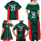 Royal Bengal Tiger Bangladesh Cricket Custom Family Matching Off Shoulder Maxi Dress and Hawaiian Shirt The Red and Green Version