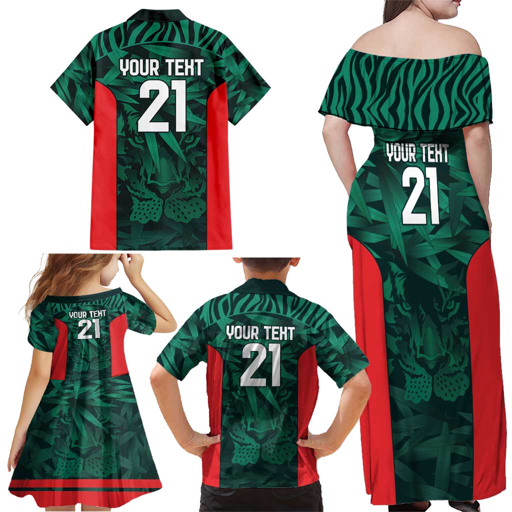 Royal Bengal Tiger Bangladesh Cricket Custom Family Matching Off Shoulder Maxi Dress and Hawaiian Shirt The Red and Green Version