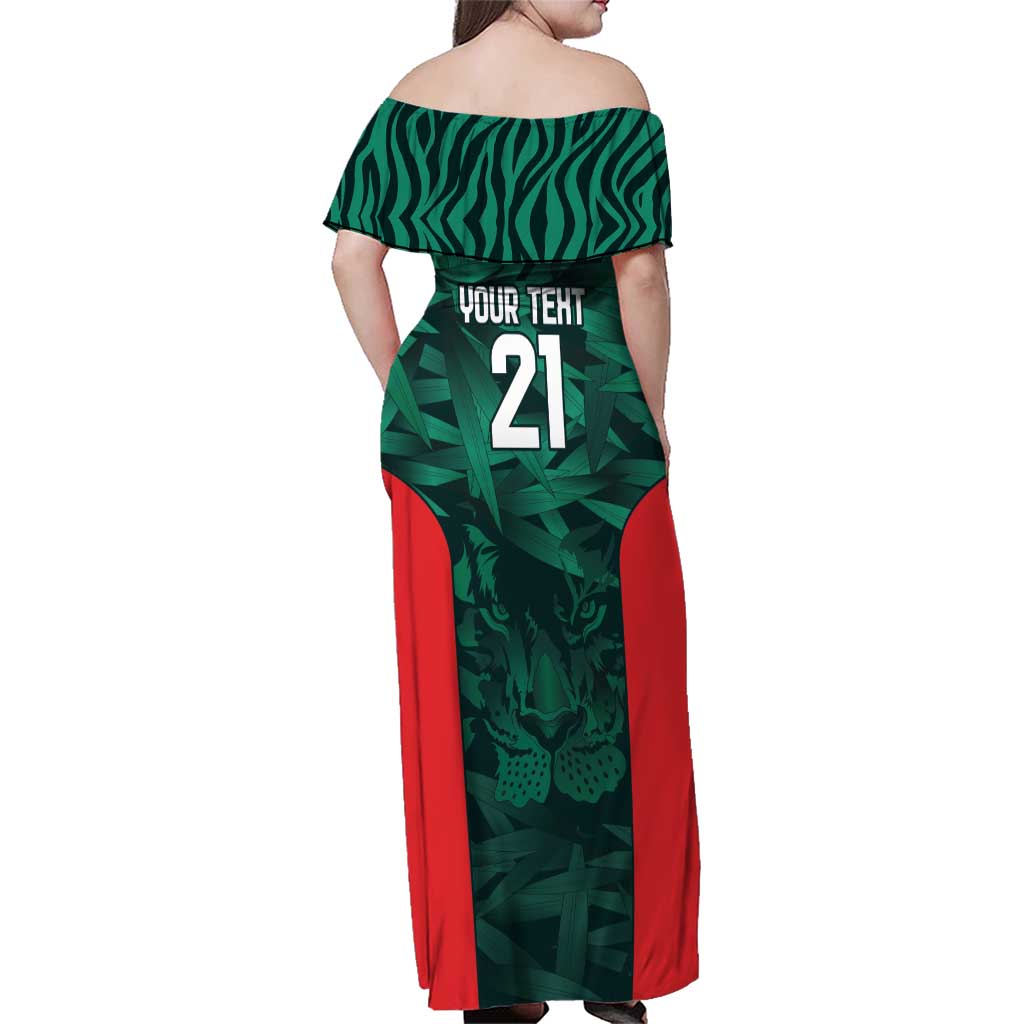 Royal Bengal Tiger Bangladesh Cricket Custom Family Matching Off Shoulder Maxi Dress and Hawaiian Shirt The Red and Green Version
