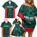 Royal Bengal Tiger Bangladesh Cricket Custom Family Matching Off Shoulder Short Dress and Hawaiian Shirt The Red and Green Version