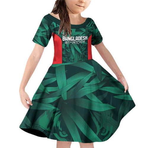 Royal Bengal Tiger Bangladesh Cricket Custom Family Matching Off Shoulder Short Dress and Hawaiian Shirt The Red and Green Version