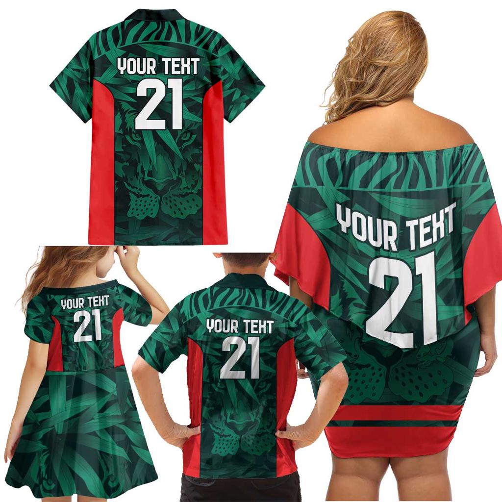 Royal Bengal Tiger Bangladesh Cricket Custom Family Matching Off Shoulder Short Dress and Hawaiian Shirt The Red and Green Version