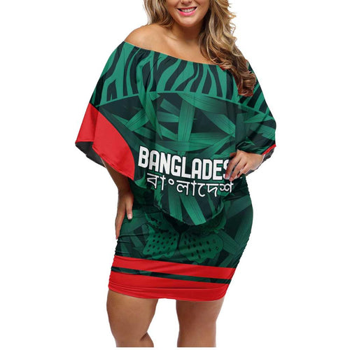 Royal Bengal Tiger Bangladesh Cricket Custom Family Matching Off Shoulder Short Dress and Hawaiian Shirt The Red and Green Version