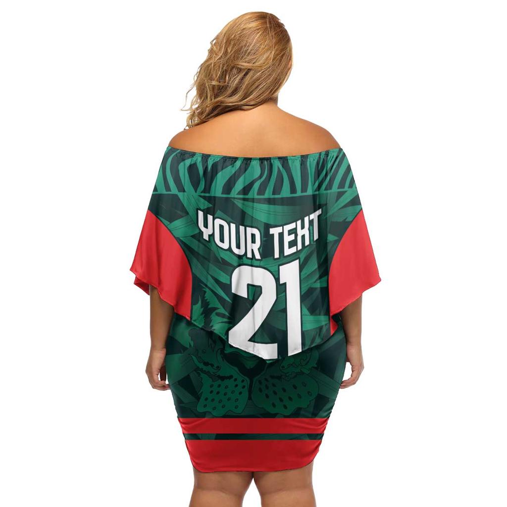 Royal Bengal Tiger Bangladesh Cricket Custom Family Matching Off Shoulder Short Dress and Hawaiian Shirt The Red and Green Version