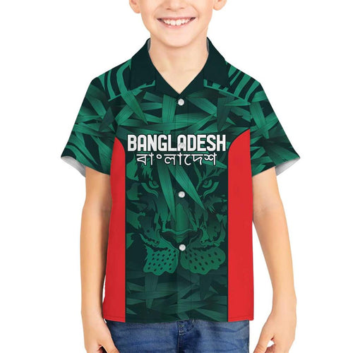 Royal Bengal Tiger Bangladesh Cricket Custom Family Matching Off Shoulder Short Dress and Hawaiian Shirt The Red and Green Version