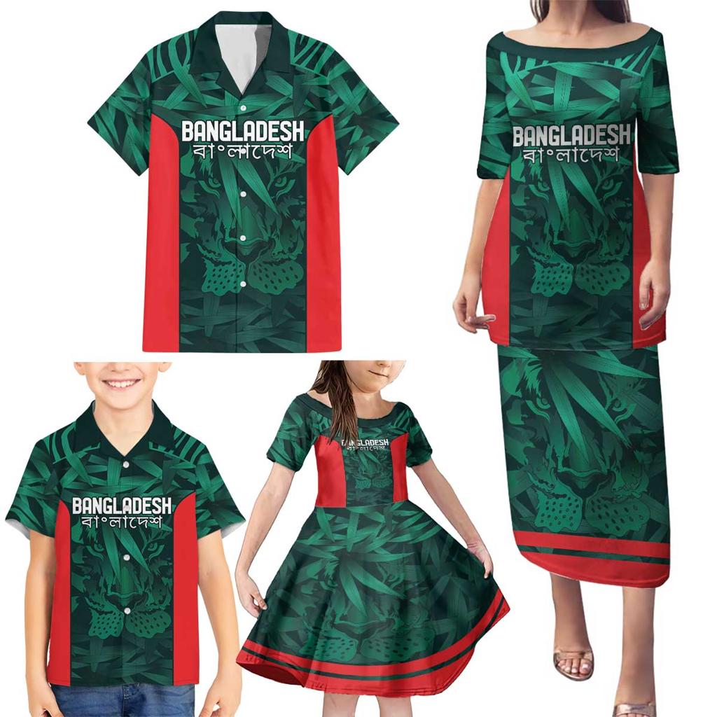 Royal Bengal Tiger Bangladesh Cricket Custom Family Matching Puletasi and Hawaiian Shirt The Red and Green Version