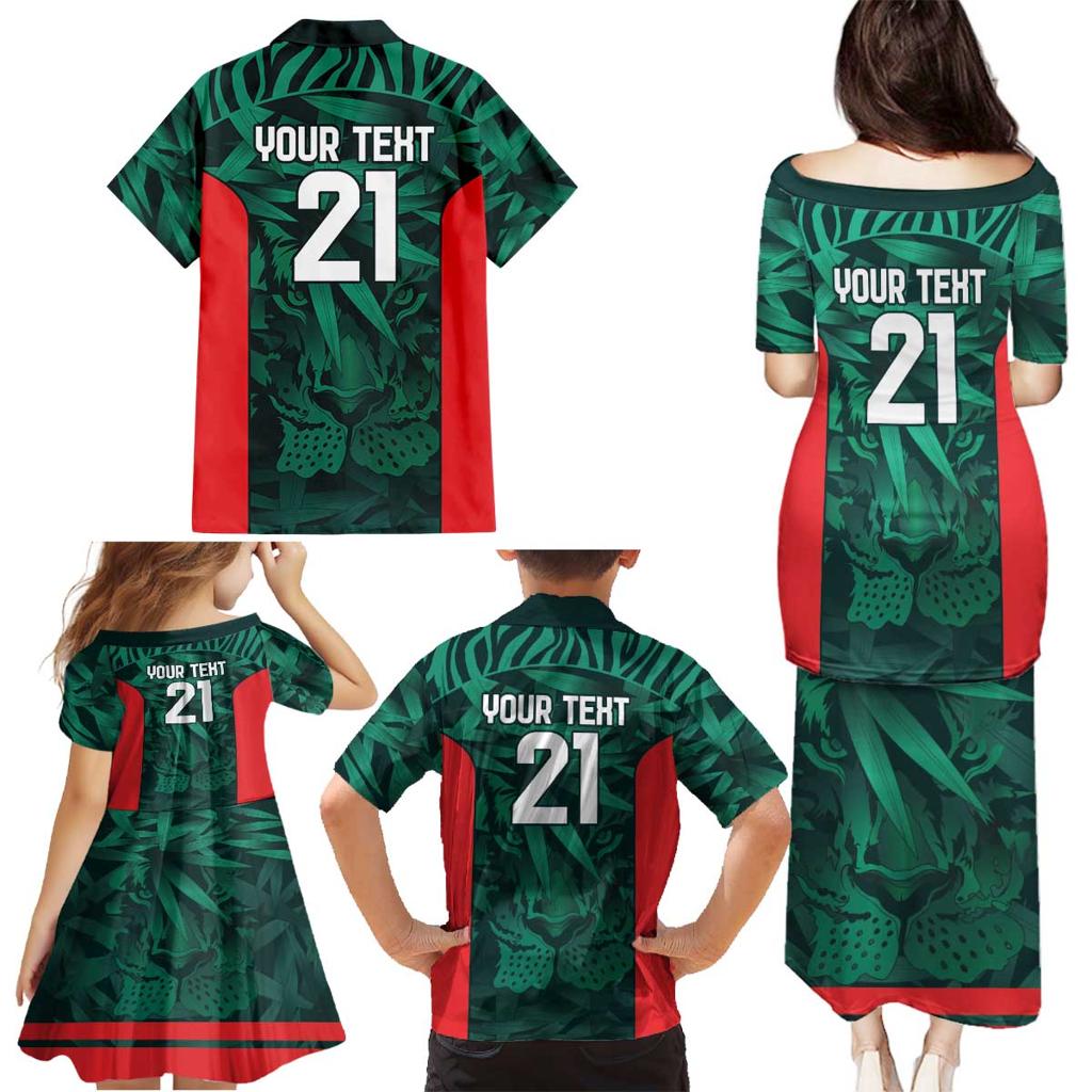 Royal Bengal Tiger Bangladesh Cricket Custom Family Matching Puletasi and Hawaiian Shirt The Red and Green Version
