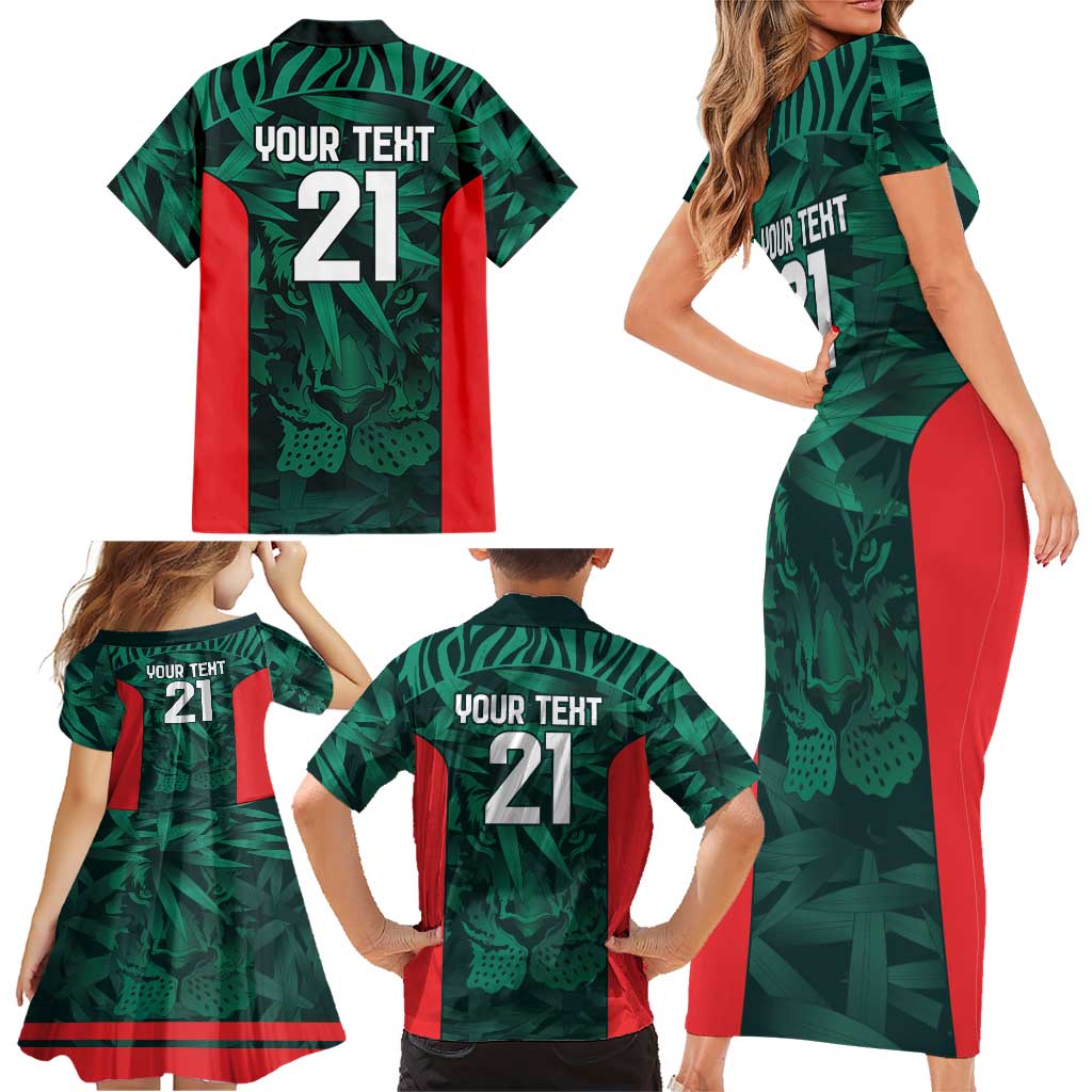Royal Bengal Tiger Bangladesh Cricket Custom Family Matching Short Sleeve Bodycon Dress and Hawaiian Shirt The Red and Green Version