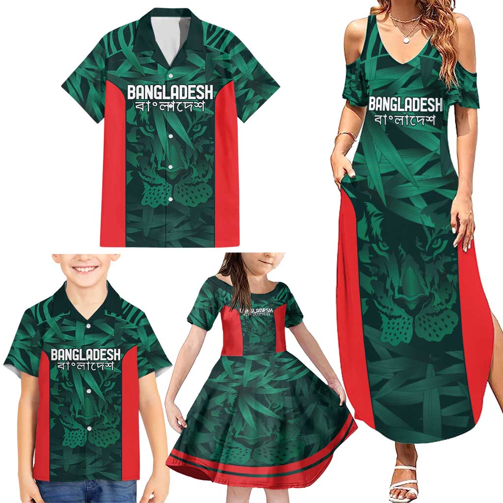 Royal Bengal Tiger Bangladesh Cricket Custom Family Matching Summer Maxi Dress and Hawaiian Shirt The Red and Green Version