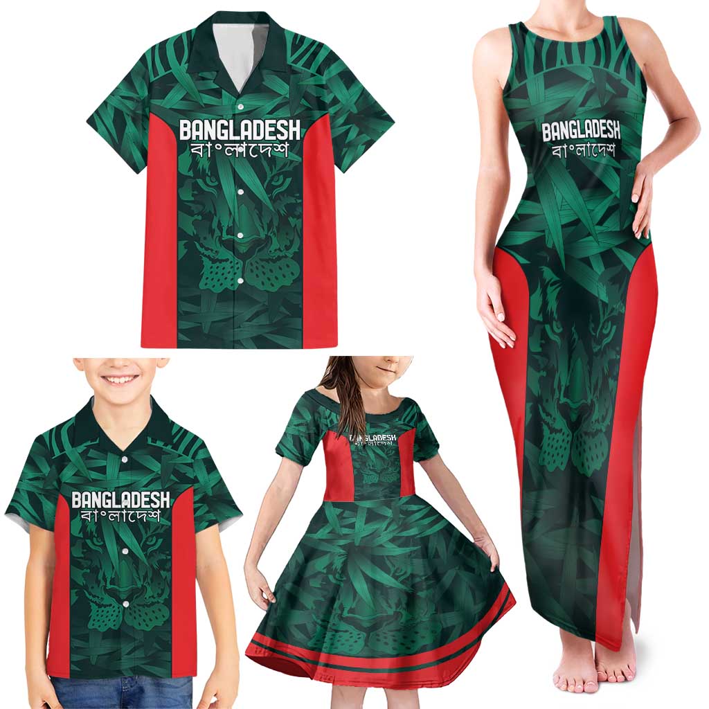 Royal Bengal Tiger Bangladesh Cricket Custom Family Matching Tank Maxi Dress and Hawaiian Shirt The Red and Green Version