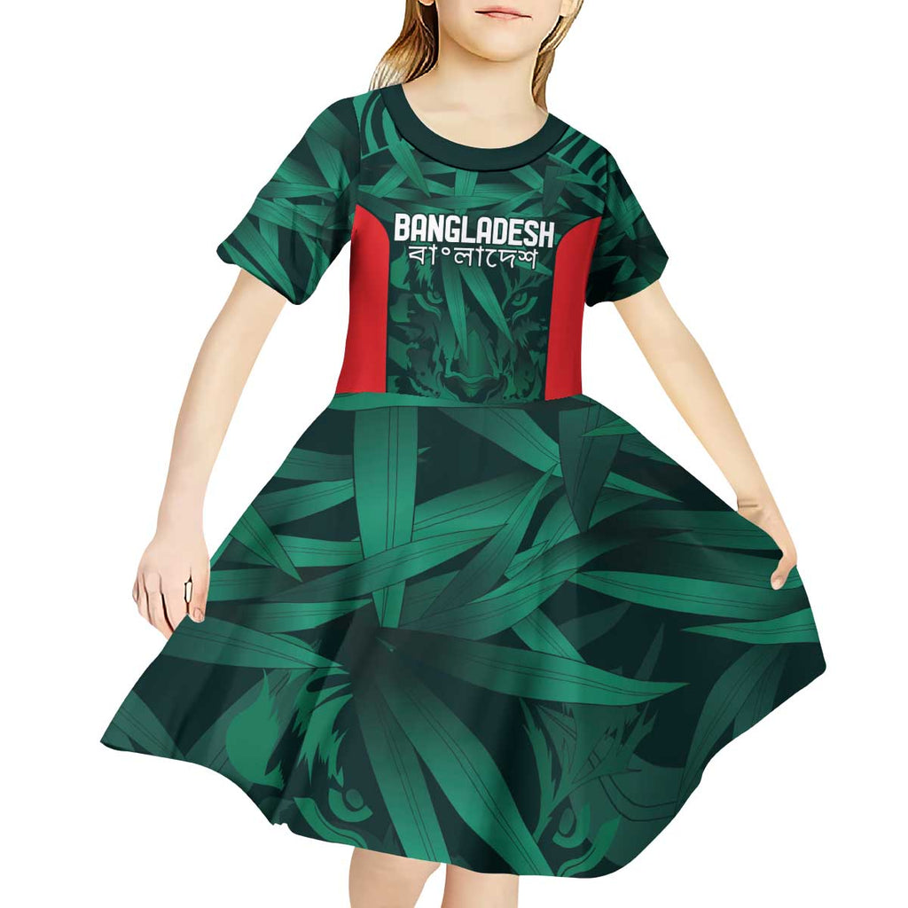 Royal Bengal Tiger Bangladesh Cricket Custom Kid Short Sleeve Dress The Red and Green Version