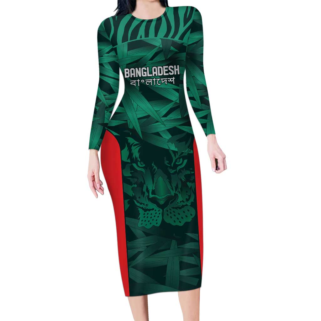 Royal Bengal Tiger Bangladesh Cricket Custom Long Sleeve Bodycon Dress The Red and Green Version