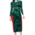 Royal Bengal Tiger Bangladesh Cricket Custom Long Sleeve Bodycon Dress The Red and Green Version