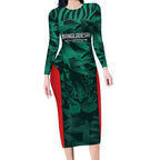 Royal Bengal Tiger Bangladesh Cricket Custom Long Sleeve Bodycon Dress The Red and Green Version