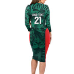 Royal Bengal Tiger Bangladesh Cricket Custom Long Sleeve Bodycon Dress The Red and Green Version