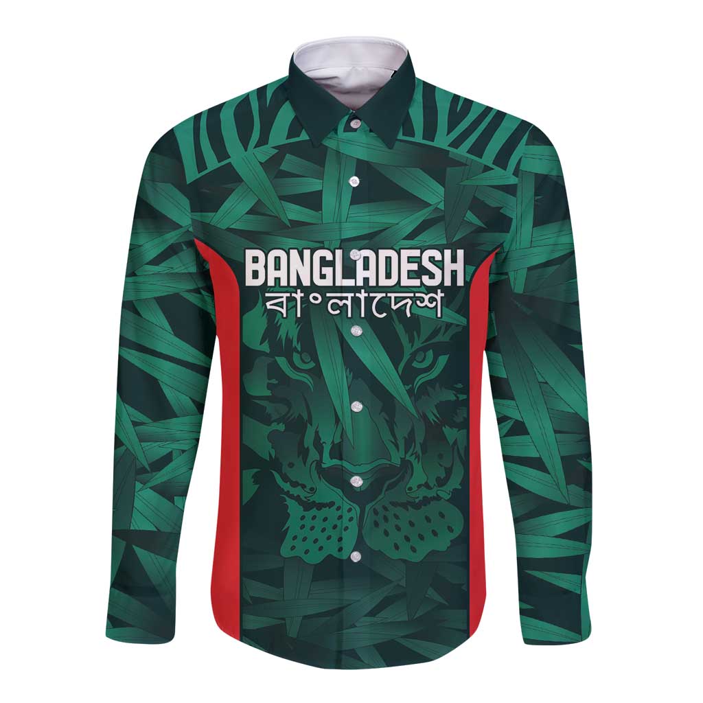 Royal Bengal Tiger Bangladesh Cricket Custom Long Sleeve Button Shirt The Red and Green Version