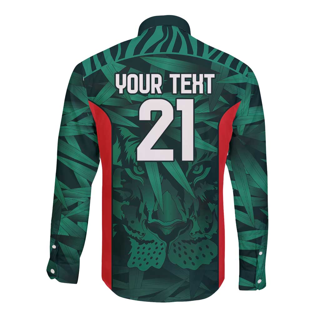 Royal Bengal Tiger Bangladesh Cricket Custom Long Sleeve Button Shirt The Red and Green Version