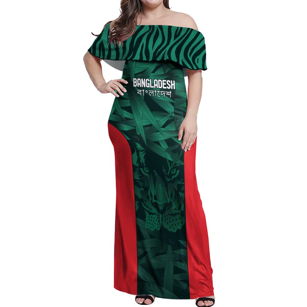 Royal Bengal Tiger Bangladesh Cricket Custom Off Shoulder Maxi Dress The Red and Green Version