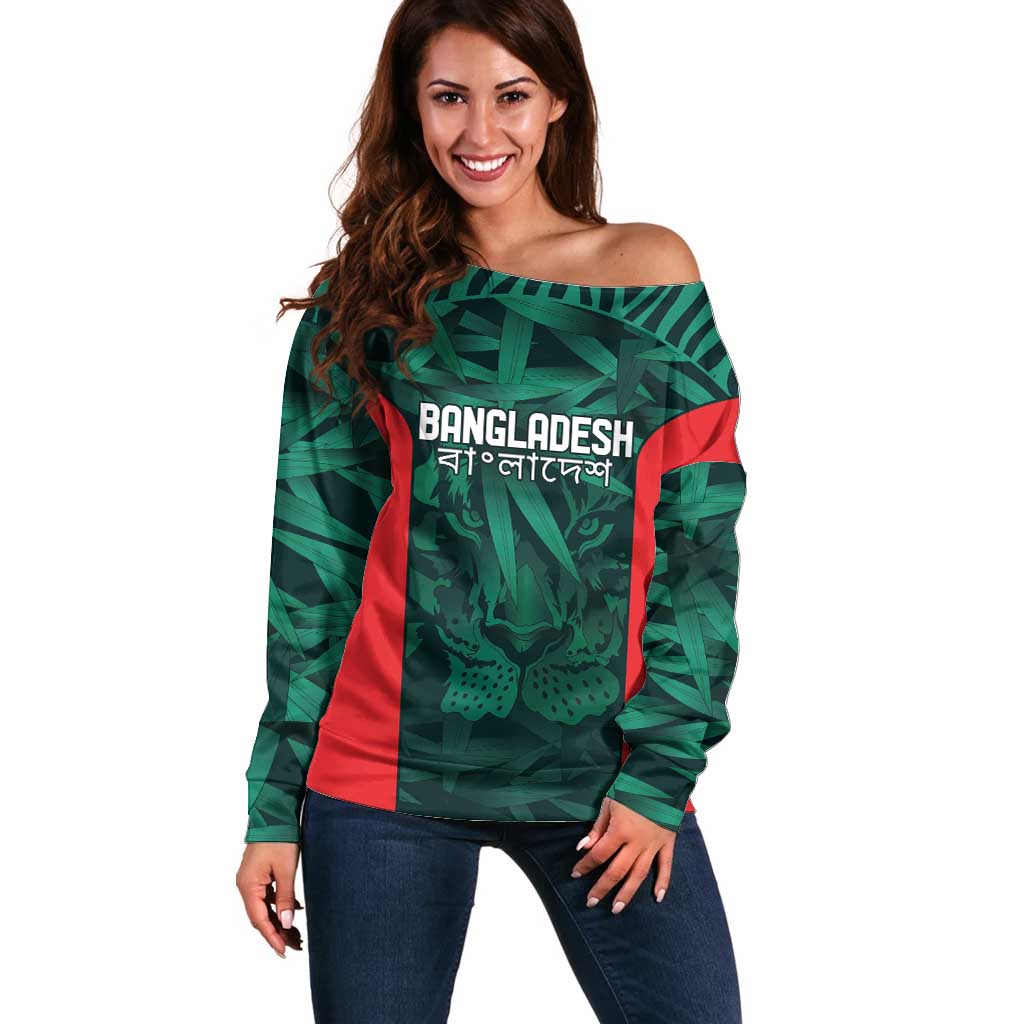 Royal Bengal Tiger Bangladesh Cricket Custom Off Shoulder Sweater The Red and Green Version