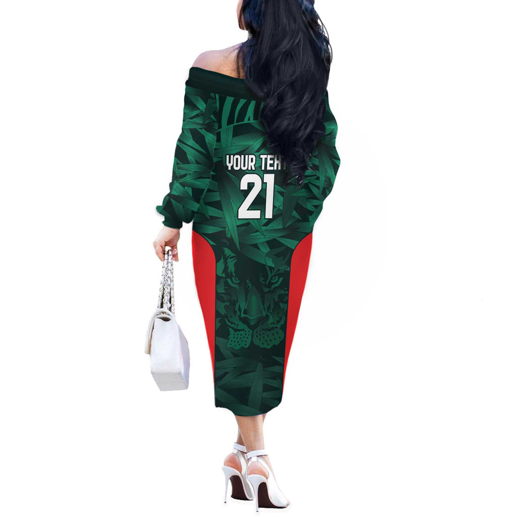 Royal Bengal Tiger Bangladesh Cricket Custom Off The Shoulder Long Sleeve Dress The Red and Green Version