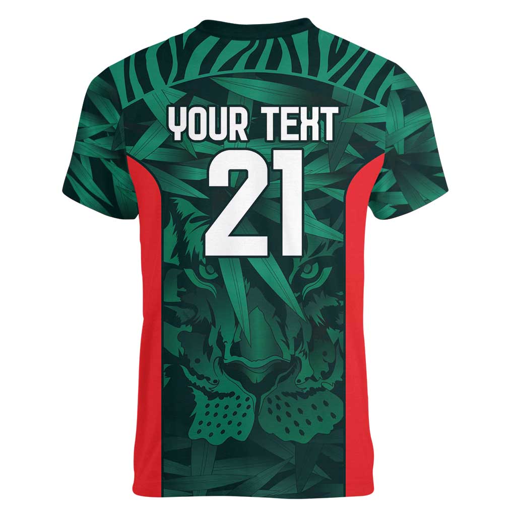 Royal Bengal Tiger Bangladesh Cricket Custom Women V-Neck T-Shirt The Red and Green Version