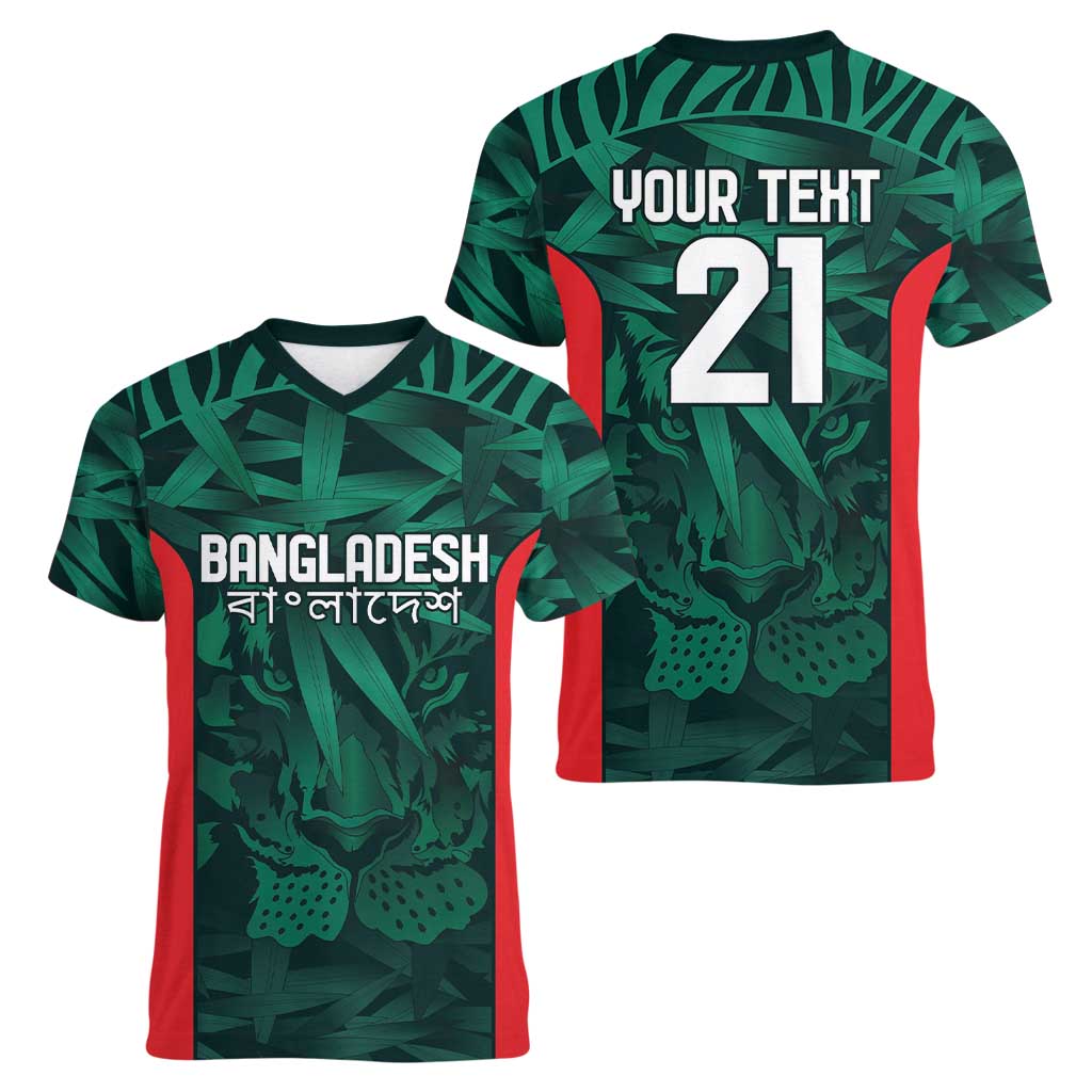 Royal Bengal Tiger Bangladesh Cricket Custom Women V-Neck T-Shirt The Red and Green Version