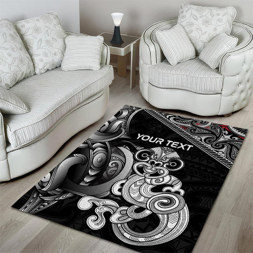 Personalised New Zealand Potae Pango Cricket Area Rug Special Maori Hei Tiki Tribal Tattoo