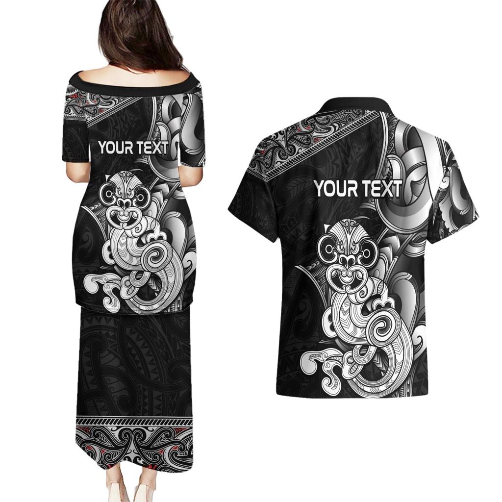 Personalised New Zealand Potae Pango Cricket Couples Matching Puletasi and Hawaiian Shirt Special Maori Hei Tiki Tribal Tattoo