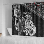 Personalised New Zealand Potae Pango Cricket Shower Curtain Special Maori Hei Tiki Tribal Tattoo