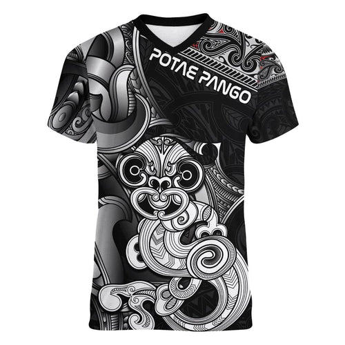 Personalised New Zealand Potae Pango Cricket Women V-Neck T-Shirt Special Maori Hei Tiki Tribal Tattoo