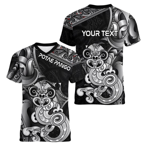 Personalised New Zealand Potae Pango Cricket Women V-Neck T-Shirt Special Maori Hei Tiki Tribal Tattoo