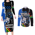 nrl-combine-bulldogs-and-panthers-couples-matching-long-sleeve-bodycon-dress-and-long-sleeve-button-shirts