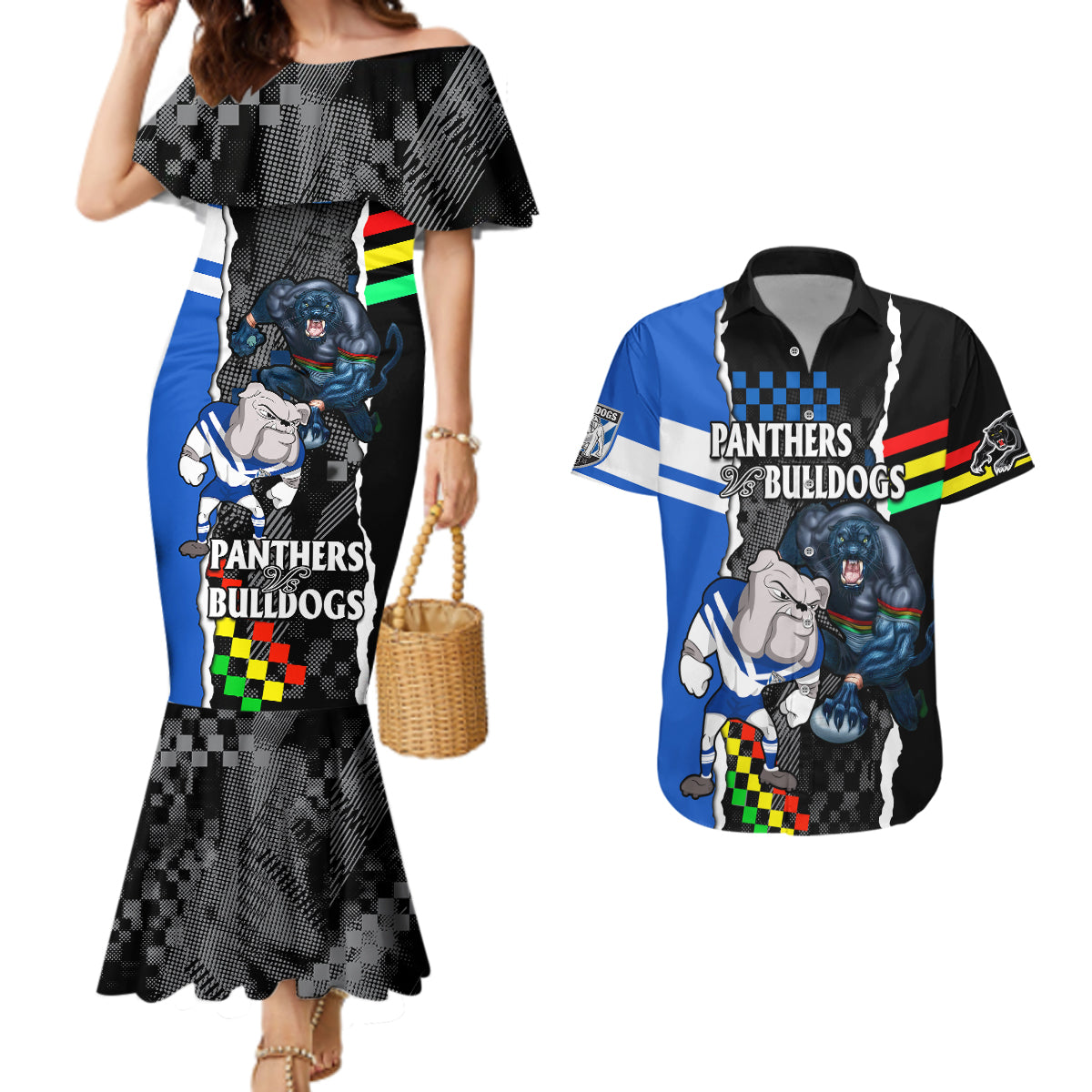 nrl-combine-bulldogs-and-panthers-couples-matching-mermaid-dress-and-hawaiian-shirt