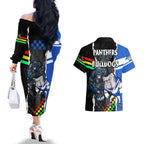nrl-combine-bulldogs-and-panthers-couples-matching-off-the-shoulder-long-sleeve-dress-and-hawaiian-shirt