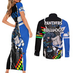 nrl-combine-bulldogs-and-panthers-couples-matching-short-sleeve-bodycon-dress-and-long-sleeve-button-shirts