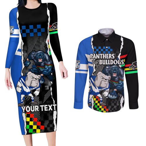 custom-nrl-combine-bulldogs-and-panthers-couples-matching-long-sleeve-bodycon-dress-and-long-sleeve-button-shirts
