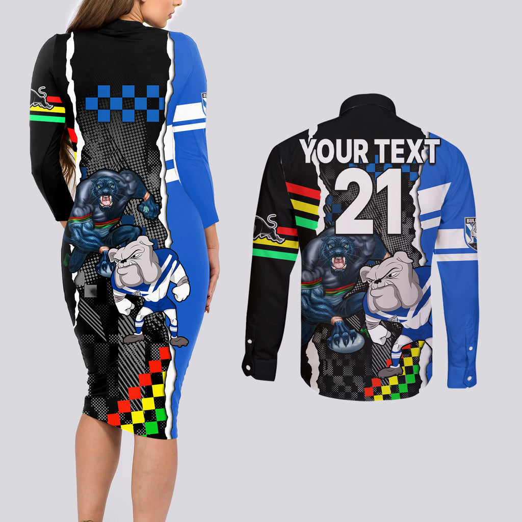custom-nrl-combine-bulldogs-and-panthers-couples-matching-long-sleeve-bodycon-dress-and-long-sleeve-button-shirts