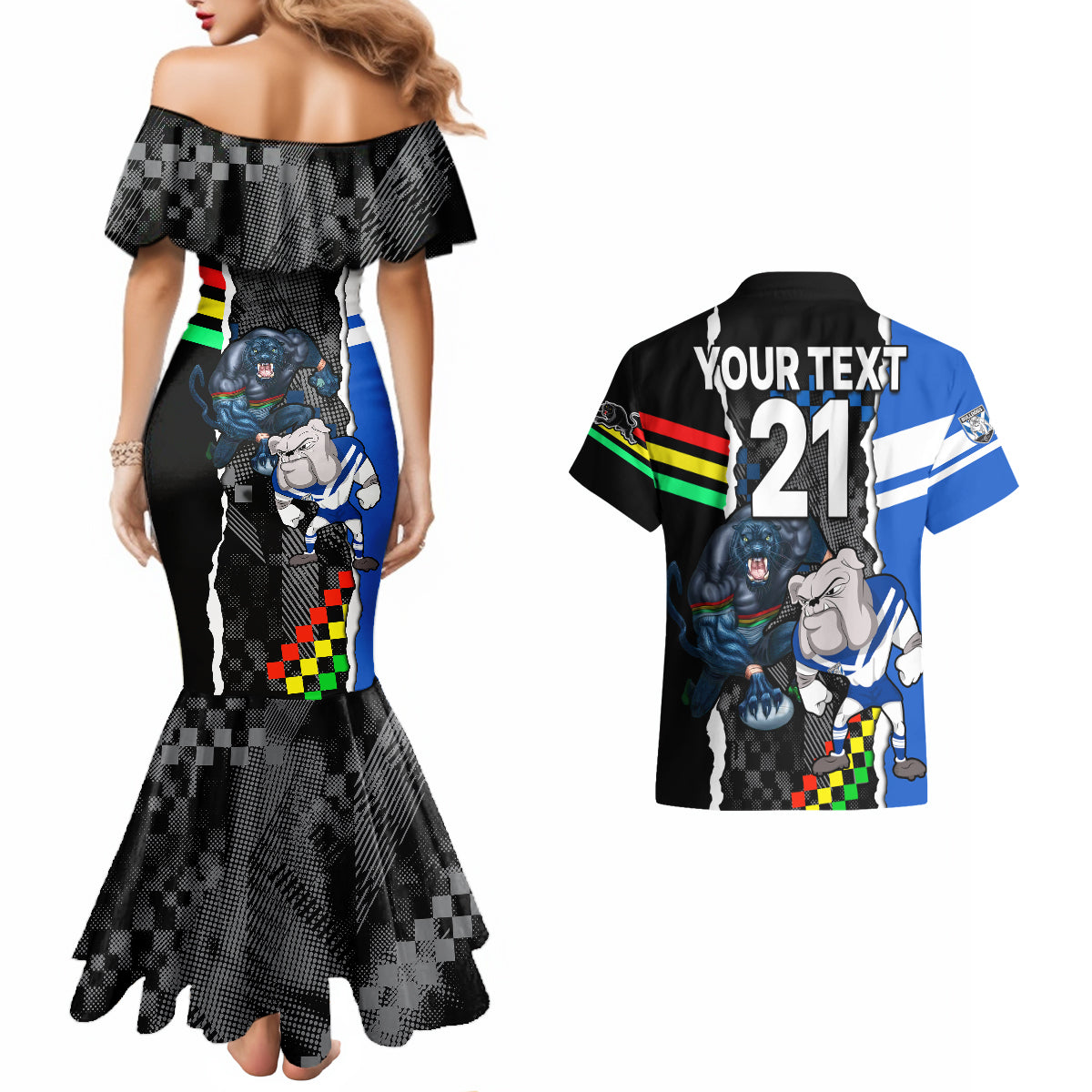 custom-nrl-combine-bulldogs-and-panthers-couples-matching-mermaid-dress-and-hawaiian-shirt
