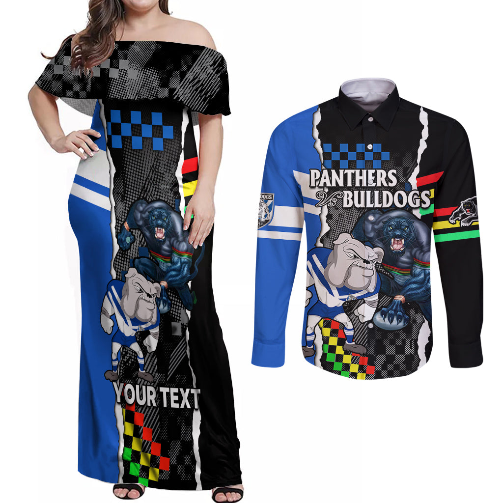 custom-nrl-combine-bulldogs-and-panthers-couples-matching-off-shoulder-maxi-dress-and-long-sleeve-button-shirts