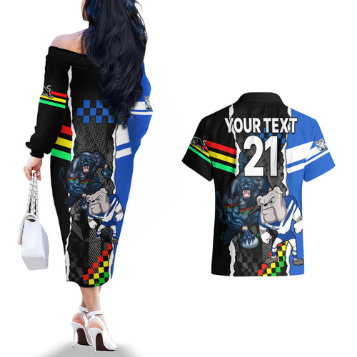 custom-nrl-combine-bulldogs-and-panthers-couples-matching-off-the-shoulder-long-sleeve-dress-and-hawaiian-shirt