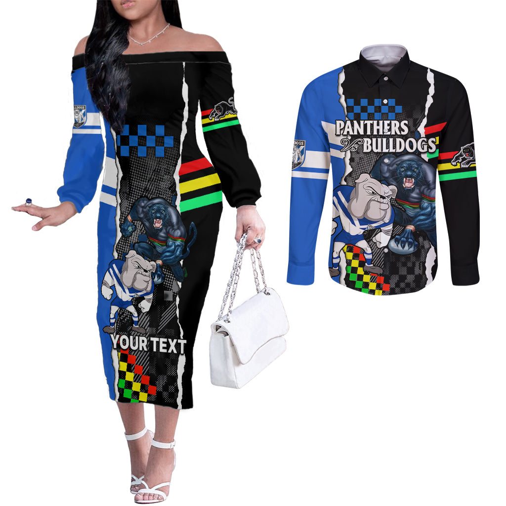 custom-nrl-combine-bulldogs-and-panthers-couples-matching-off-the-shoulder-long-sleeve-dress-and-long-sleeve-button-shirts