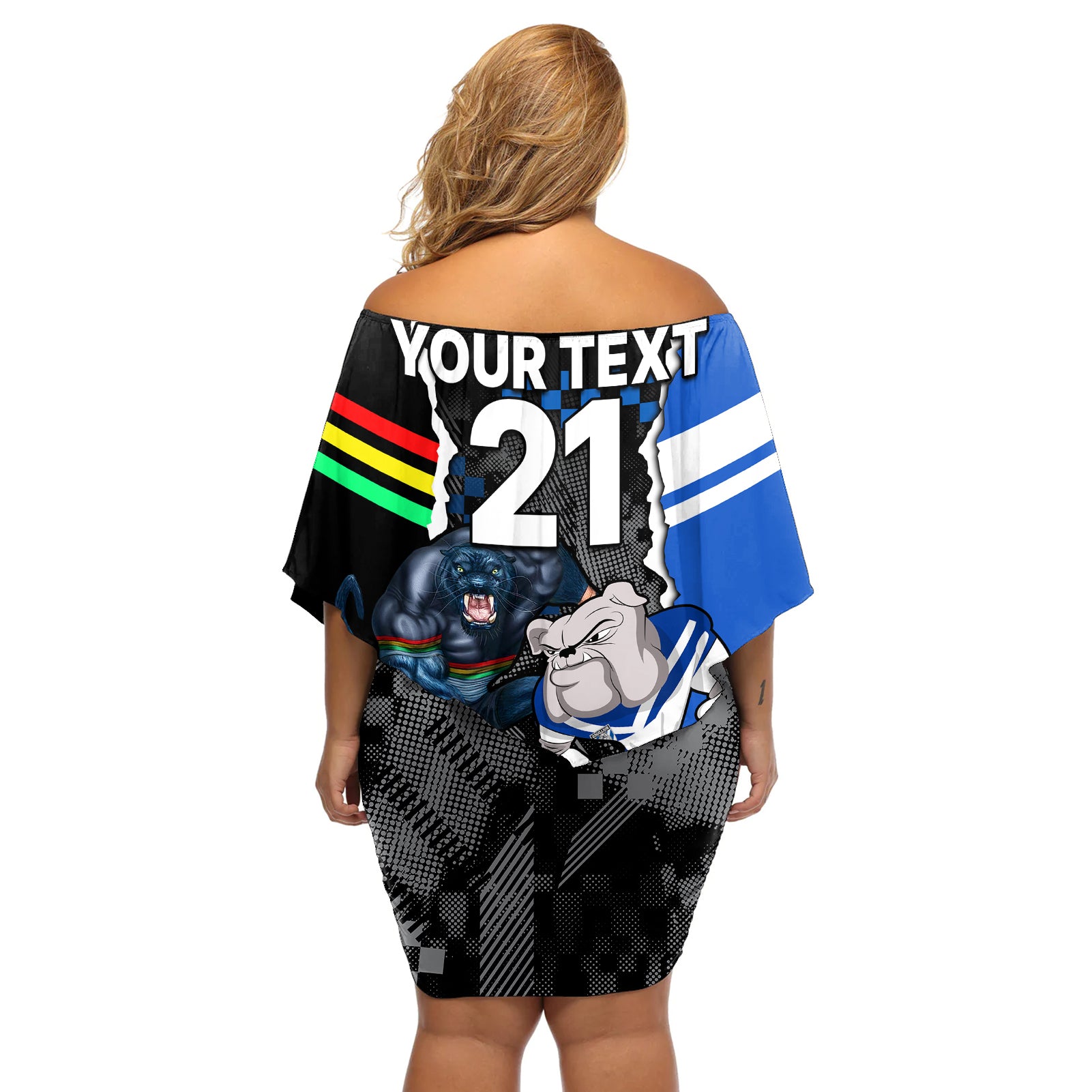 custom-nrl-combine-bulldogs-and-panthers-off-shoulder-short-dress