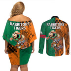 Wests Tigers and Rabbitohs Rugby Couples Matching Off Shoulder Short Dress and Long Sleeve Button Shirts Sporty Style LT9