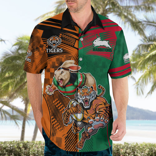 Wests Tigers and Rabbitohs Rugby Hawaiian Shirt Sporty Style LT9