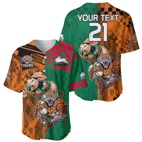 Custom Wests Tigers and Rabbitohs Rugby Baseball Jersey Sporty Style LT9