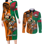Custom Wests Tigers and Rabbitohs Rugby Couples Matching Long Sleeve Bodycon Dress and Long Sleeve Button Shirts Sporty Style LT9