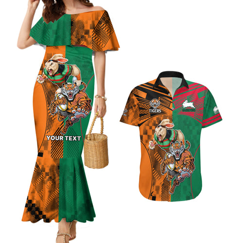 Custom Wests Tigers and Rabbitohs Rugby Couples Matching Mermaid Dress And Hawaiian Shirt Sporty Style LT9