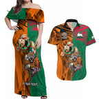 Custom Wests Tigers and Rabbitohs Rugby Couples Matching Off Shoulder Maxi Dress and Hawaiian Shirt Sporty Style LT9