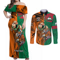 Custom Wests Tigers and Rabbitohs Rugby Couples Matching Off Shoulder Maxi Dress and Long Sleeve Button Shirts Sporty Style LT9